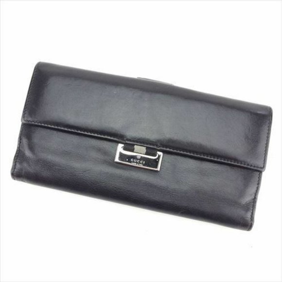 Gucci Wallet Purse Black Beige leather Mens Authentic Used H583 - Picture 1 of 7